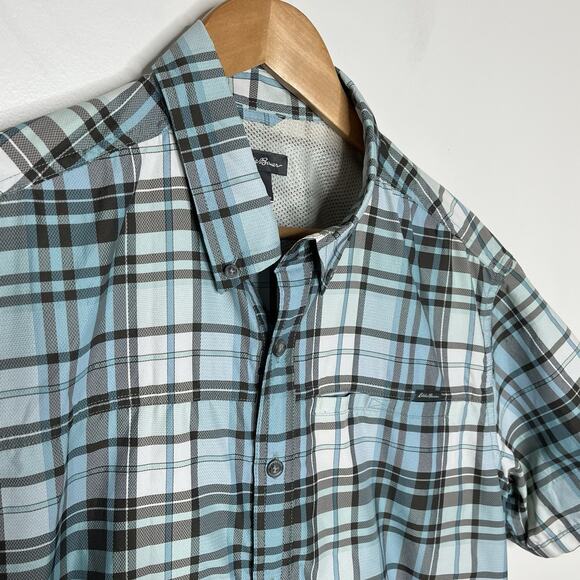 Eddie Bauer Mens Plaid Fishing Shirt Blue Size TL Tall Classic Outdoor Tech - Picture 2 of 6